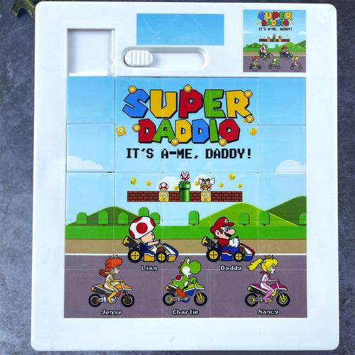 “It's-a-Me, Daddy! Celebrate Fatherhood” - Super Dad Sliding Puzzle - Personalized Gift for Dads, Grandpas, and More Sliding Puzzle PopCulturePrints