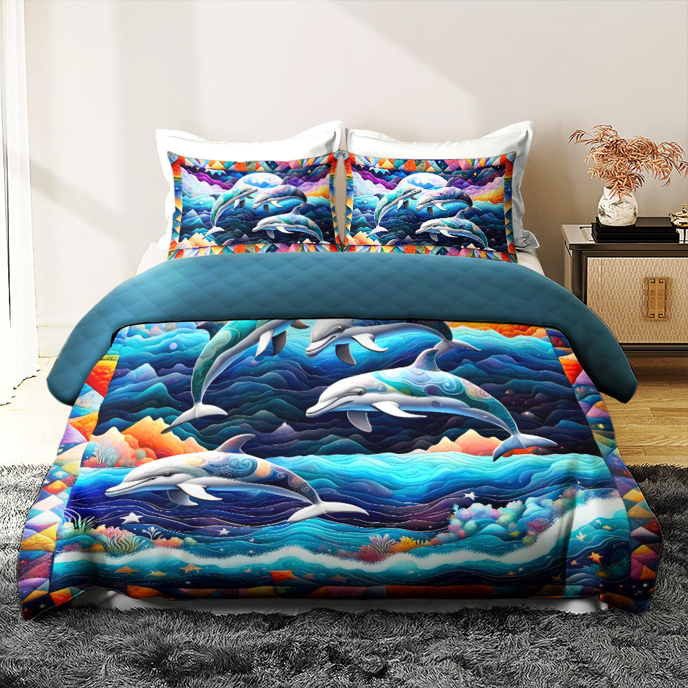 Dolphin Lover Quilt Bed Set - Perfect Gift for Ocean Enthusiasts Blanket PopCulturePrints