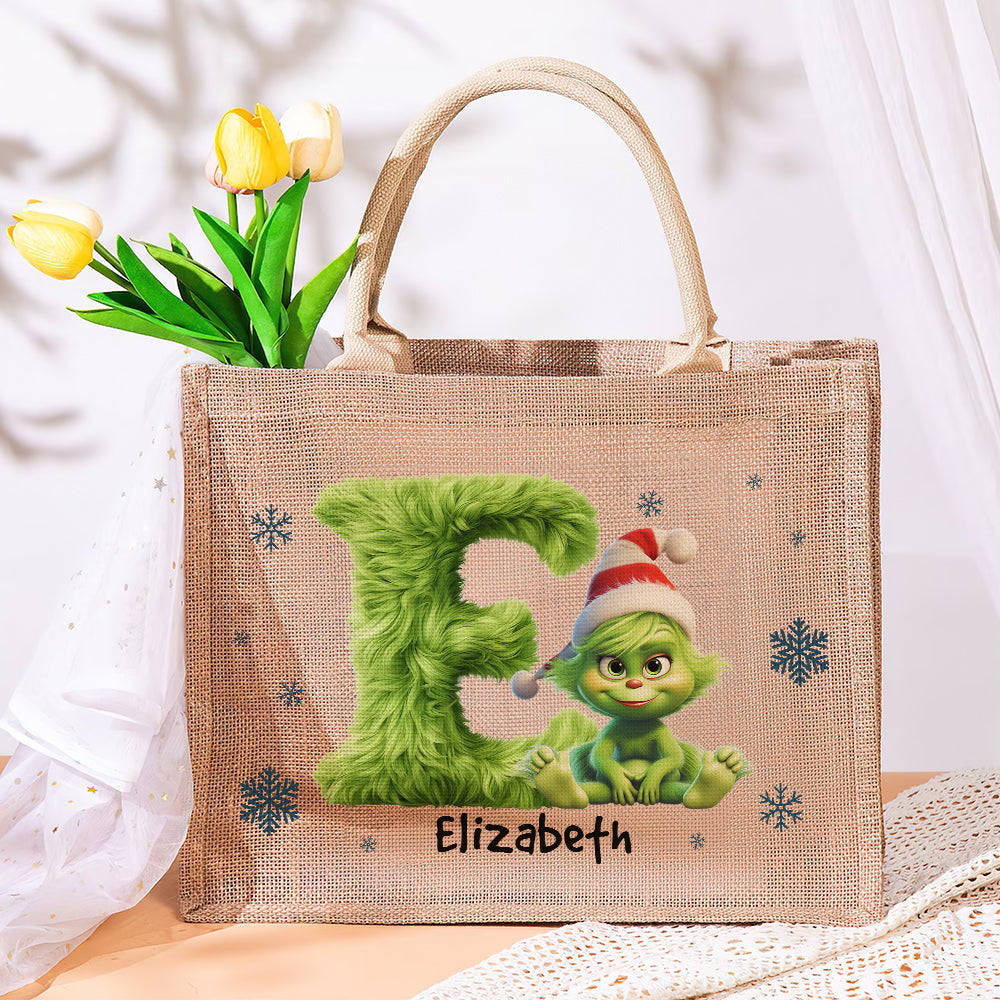 Personalized Holiday Alphabet Jute Tote Bag