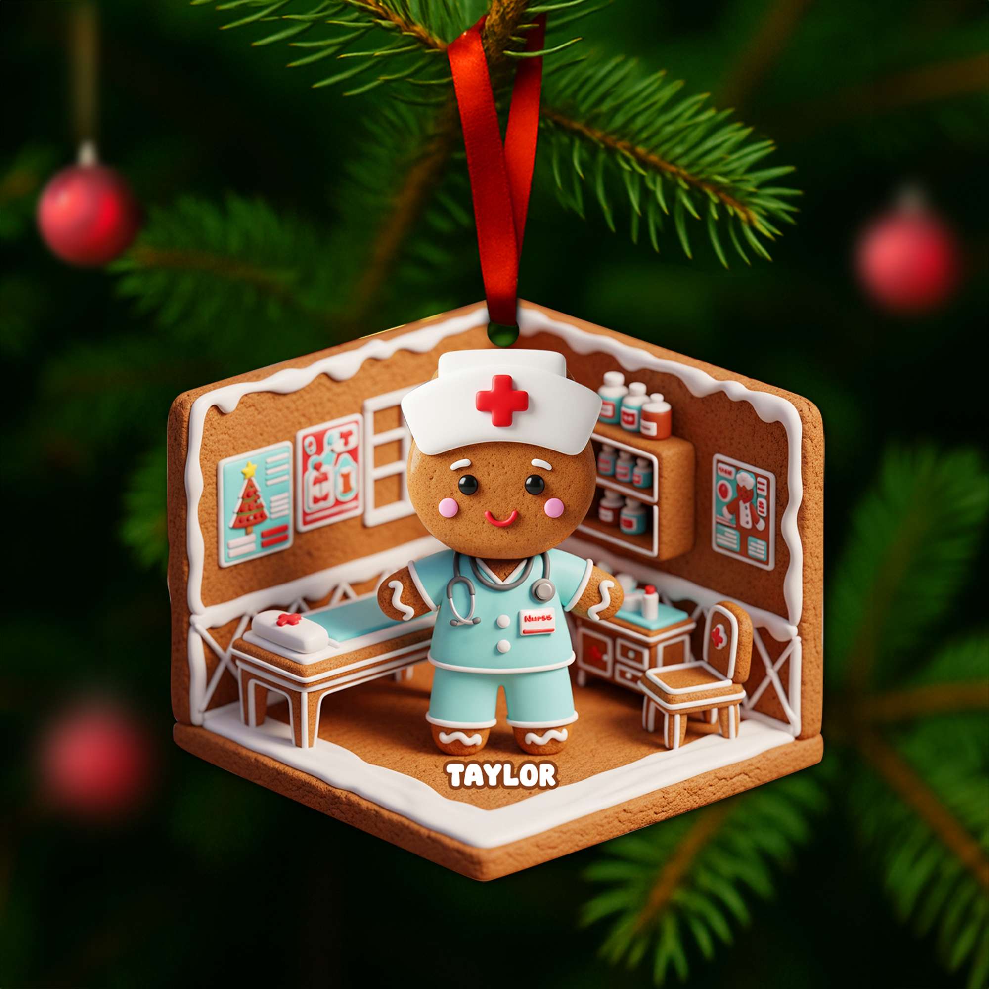 “Celebrate Care with a Touch of Sweetness” - Personalized Nurse Gingerbread Christmas Ornament - Unique Gift for Nurses, Healthcare Workers, and Holiday Celebrations Ornament PopCulturePrints