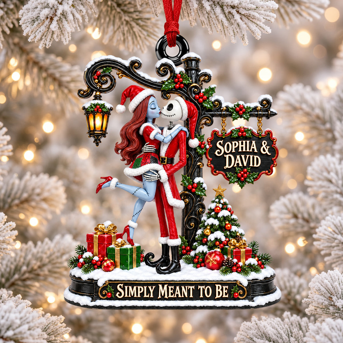 Simply Meant to Be - Spooky Sweethearts Acrylic Christmas Ornament - Personalized Gift for Couples