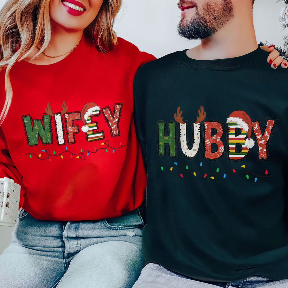 Festive Husband and Wife Christmas Matching Shirts