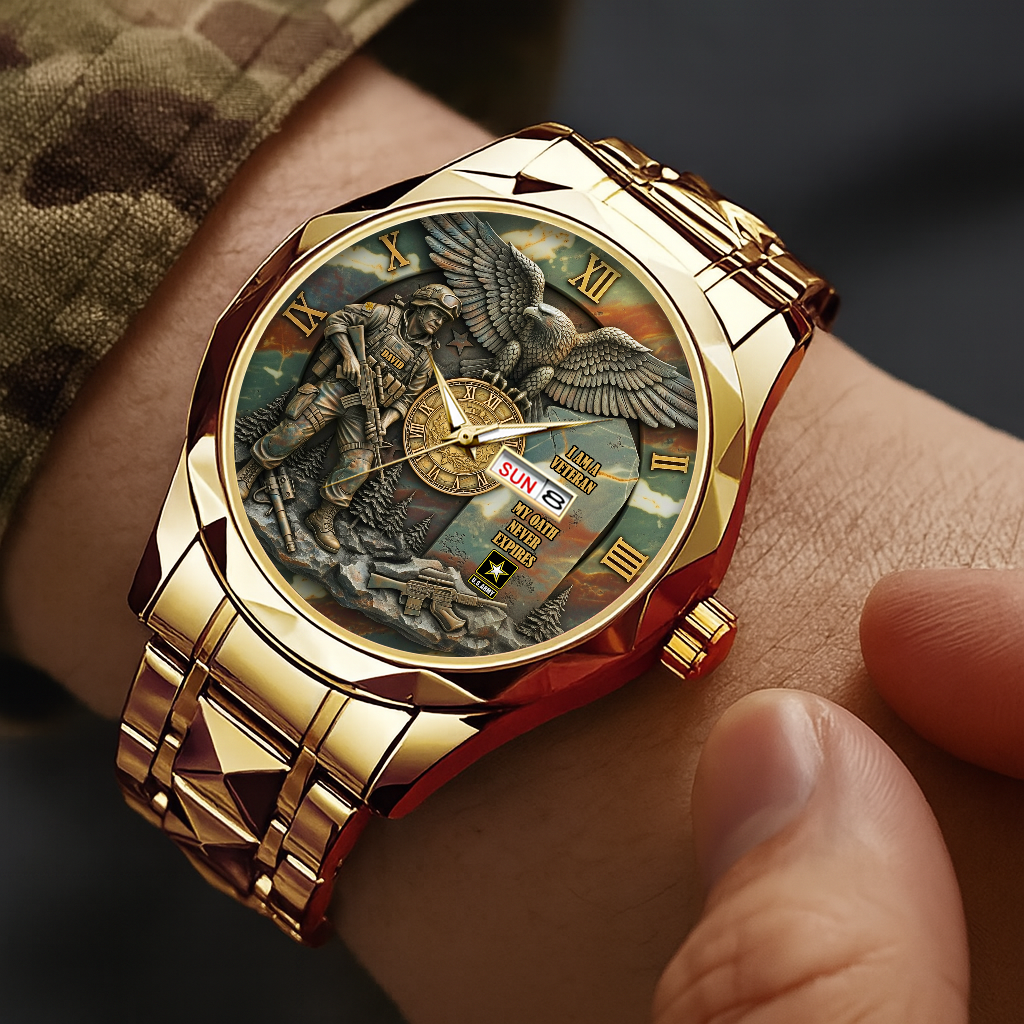 Honor the Brave: Personalized Veterans Stainless Steel Men’s Watch Men's Watch PopCulturePrints