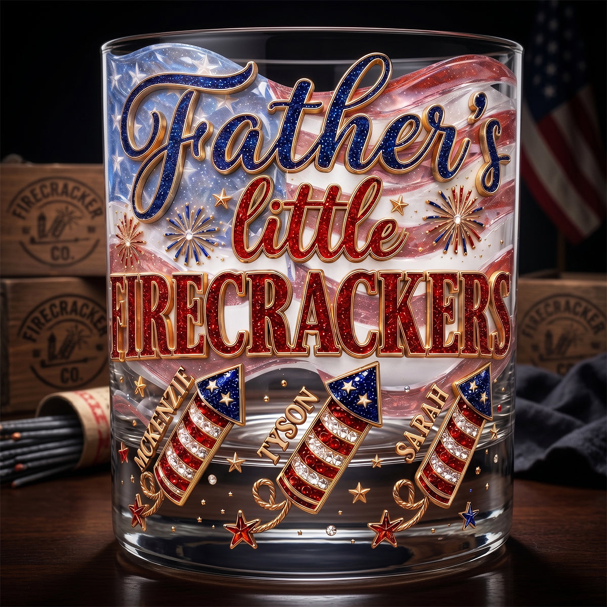 “Father’s Little Firecrackers” - Personalized Drinking Glass - Perfect Gift for Dads, Grandpas, and More Glass PopCulturePrints