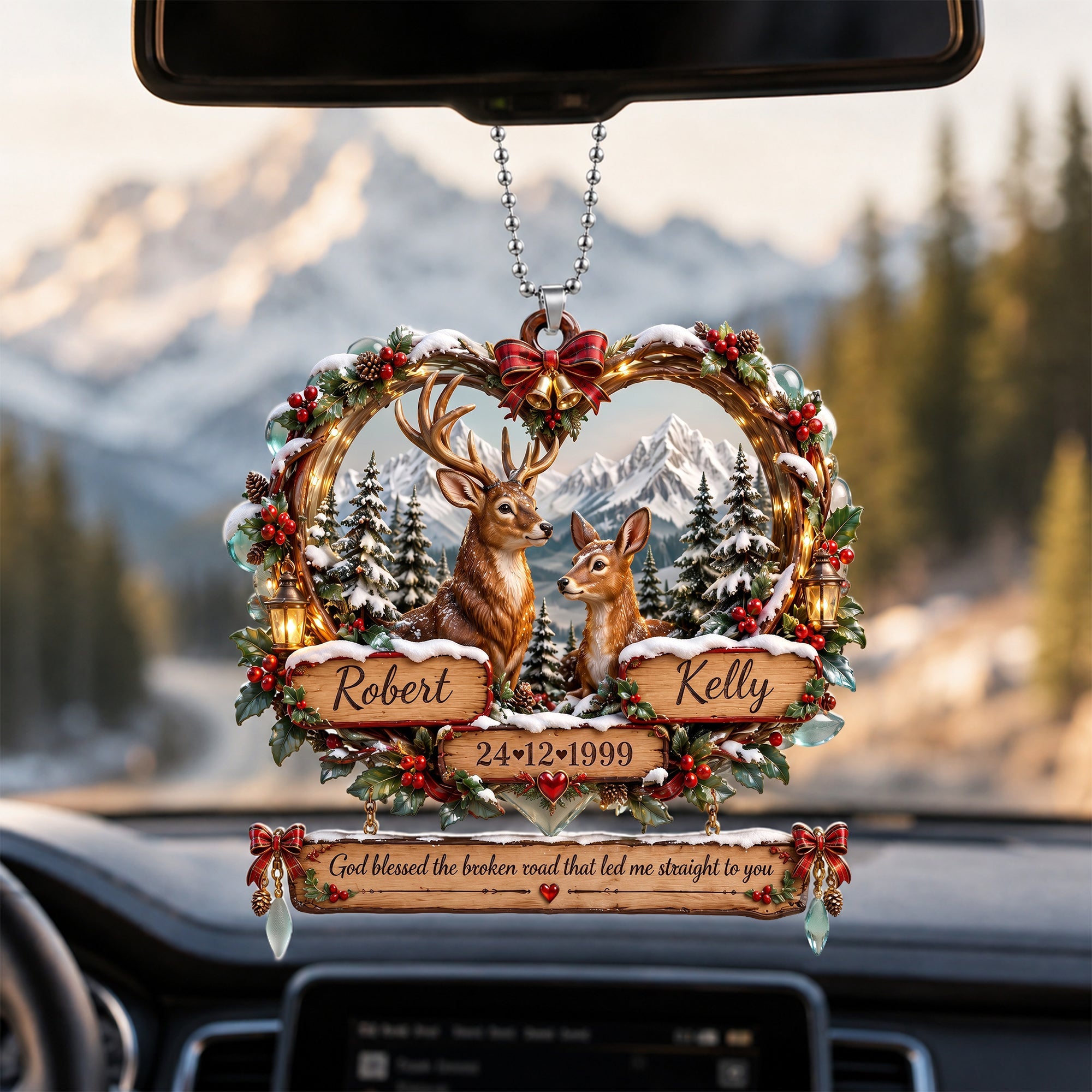 God Blessed Our Journey - Personalized Deer Couple Car Ornament for Couples