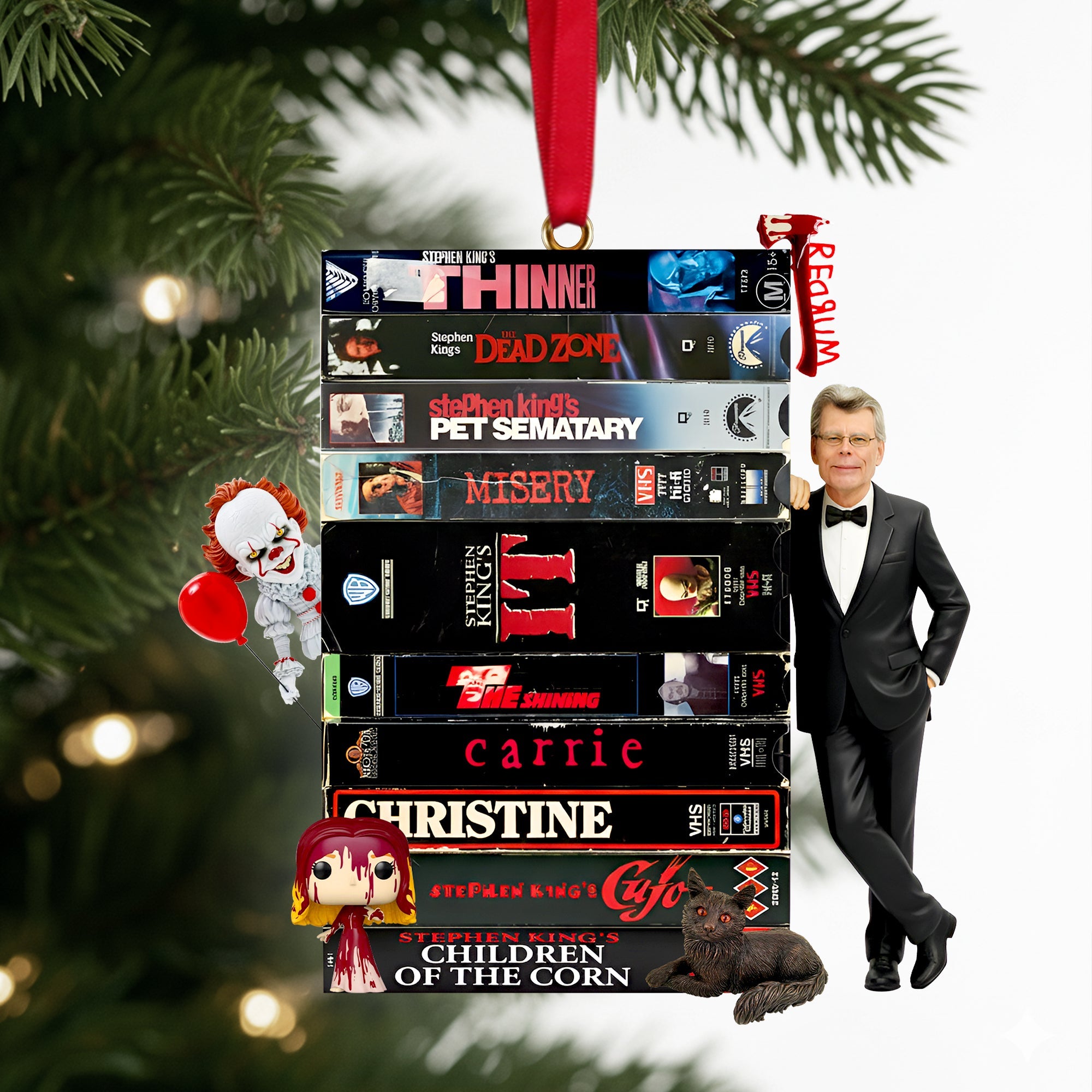 "Dive into Horror with Our Retro VHS Stack!" - Customizable Ornament for Horror Lovers Ornament PopCulturePrints