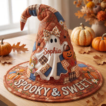 Load image into Gallery viewer, “Spooky &amp; Sweet” Personalized Boo Quilt Witch Hat - Unique Halloween Gift
