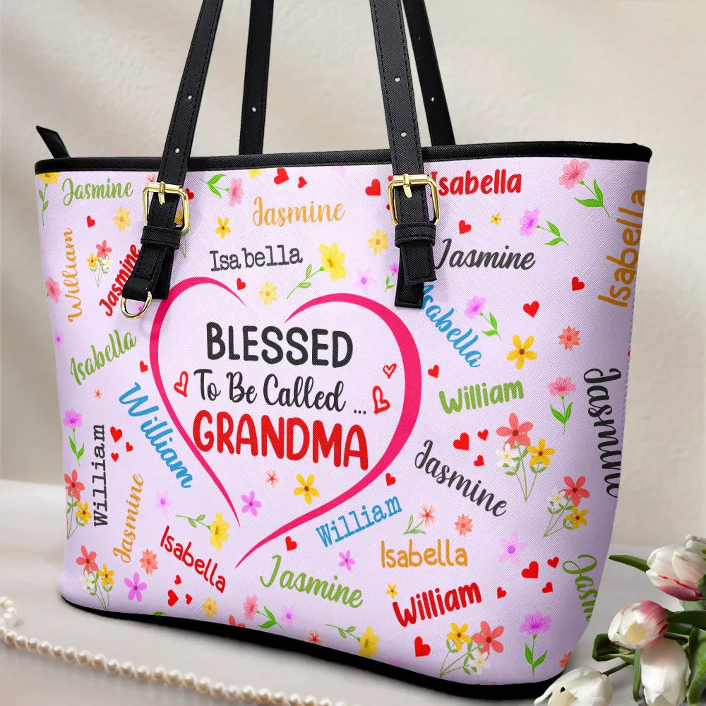 This Grandma Belongs To - Personalized Leather Tote Bag for Loving Grandmas Leather Tote Bag PopCulturePrints