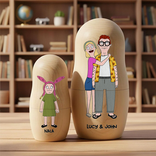 Celebrate Love with Quirky Family Wooden Nesting Dolls - Personalized Gifts for Mother's Day Wooden Nesting Dolls PopCulturePrints