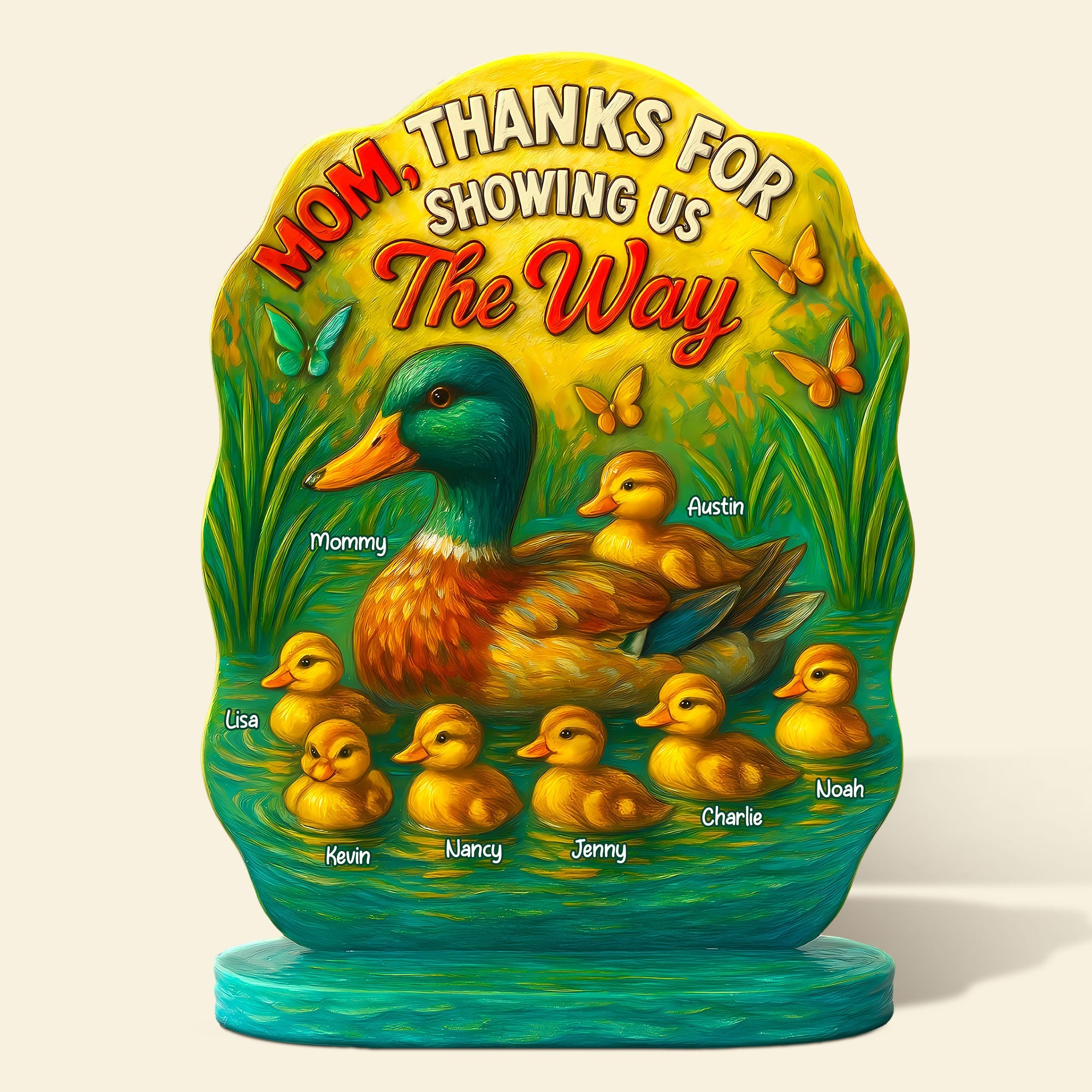 Mom, Thanks For Showing Us The Way - Personalized Mom Plaque Gift with Custom Names Shaped Plaques PopCulturePrints