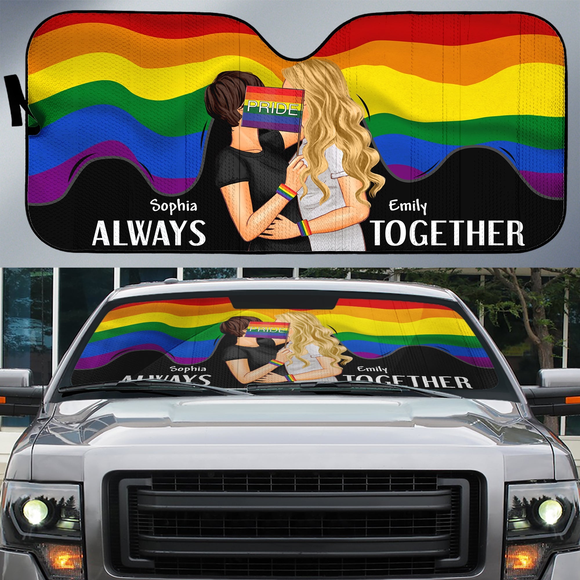 Personalized LGBT Couple Windshield Sunshade - Always Together Doormat PopCulturePrints