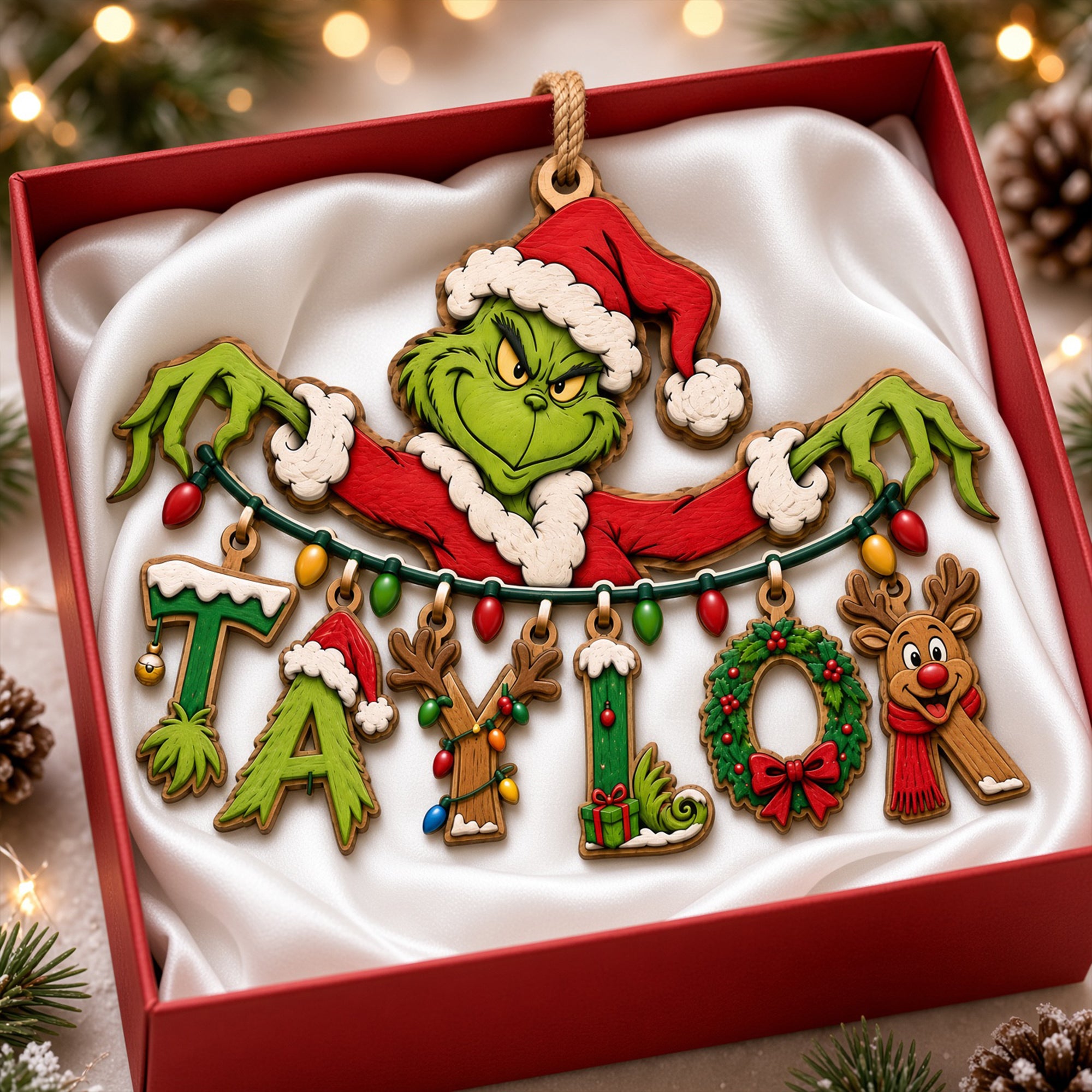 "Bring Home the Holiday Spirit with a Touch of Mischief" - Personalized Grinch Name Art Ornament - Perfect Gift for Loved Ones Ornament PopCulturePrints
