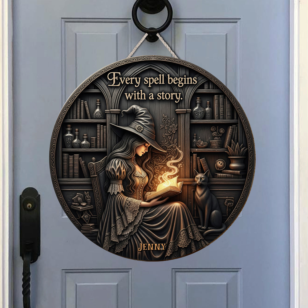 “Every spell begins with a story.” - Spooky Metal Sign - Personalized Gift for Witch Lovers Metal Signs PopCulturePrints