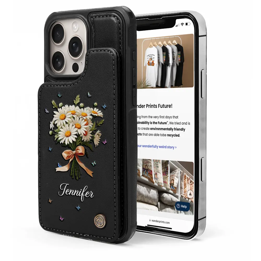 “Blossoms of Joy” - Personalized Birth Flower Bouquet Leather Flip Wallet Phone Case Leather Flip Wallet Phone Case PopCulturePrints