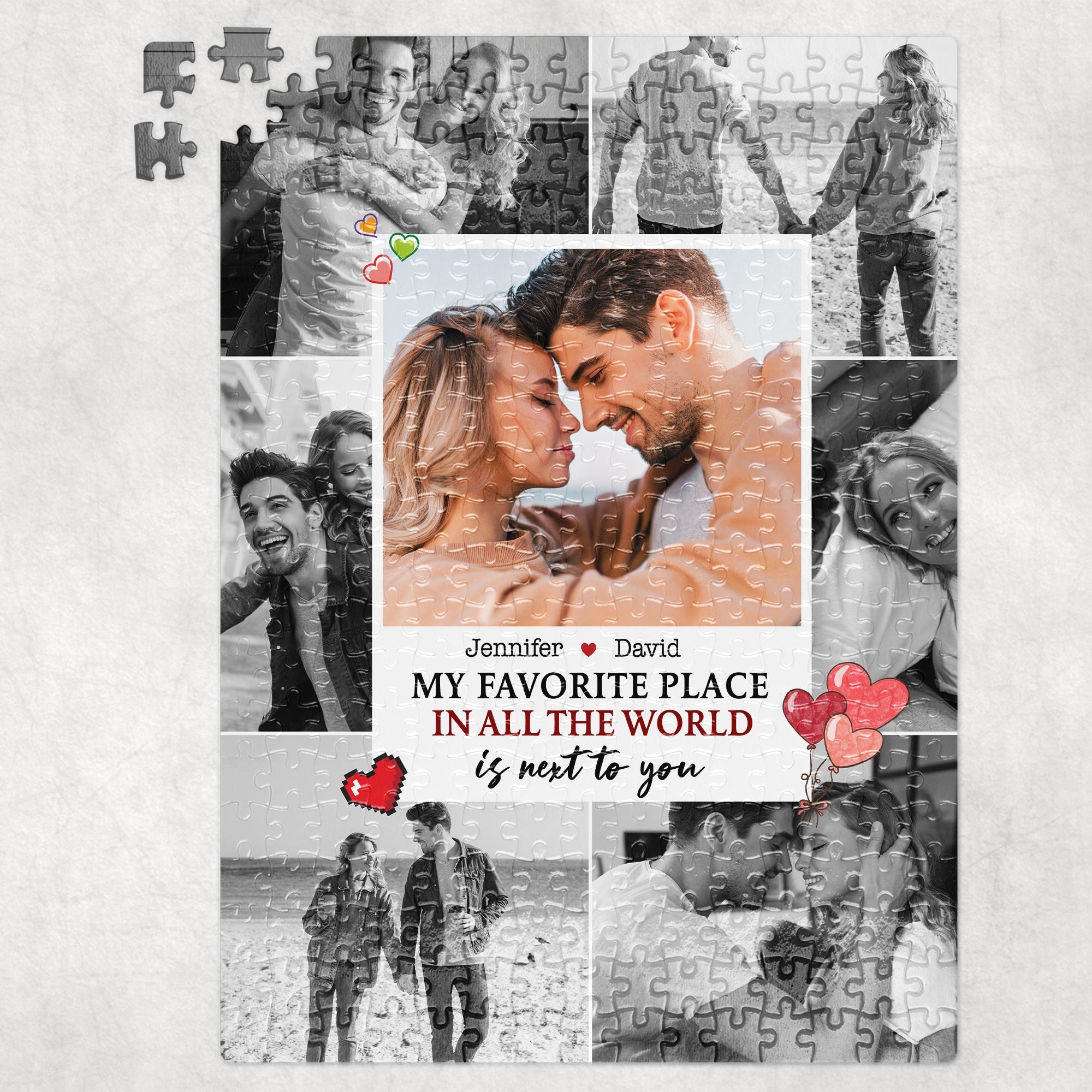 Personalized Couple Jigsaw Puzzle - My Favorite Place Is Next To You Wood Sign PopCulturePrints