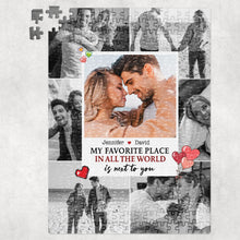 Load image into Gallery viewer, Personalized Couple Jigsaw Puzzle - My Favorite Place Is Next To You Wood Sign PopCulturePrints
