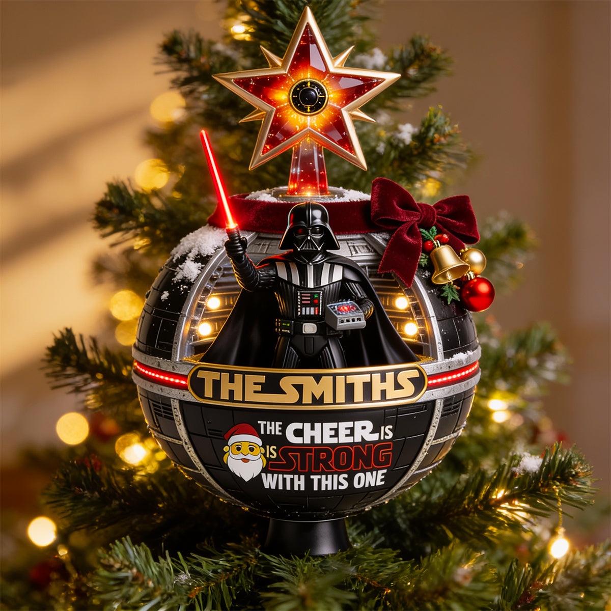 "May the Cheer Be Strong" - Personalized Tree Topper for Family Christmas Gifts Ornament PopCulturePrints