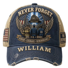 Load image into Gallery viewer, “Never Forget” - Personalized Classic Cap - Gift for First Responders &amp; 9/11 Memorial Enthusiasts
