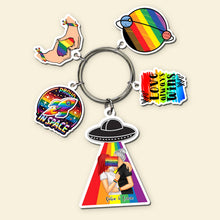 Load image into Gallery viewer, Custom Rainbow Pride Keychain for Couples Keychains PopCulturePrints
