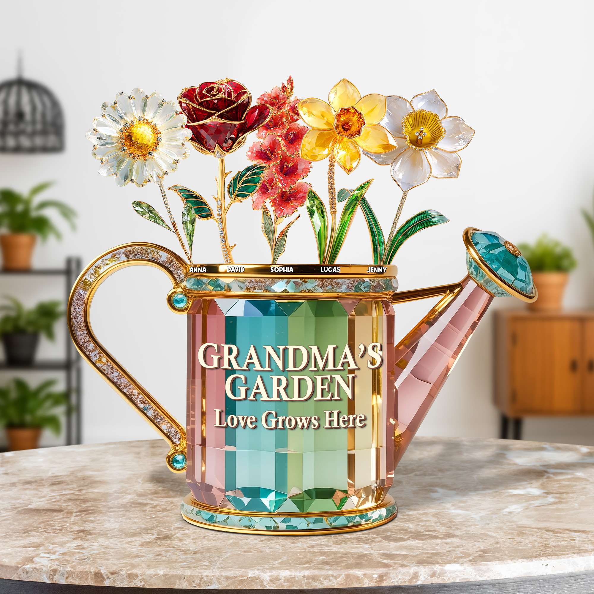 Grandma's Garden Acrylic Plaque - Personalize with Birth Month Flowers Shaped Plaques PopCulturePrints
