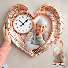 Load image into Gallery viewer, "Time Stopped When You Went To Heaven" - Memorial Heart Wings Wall Clock - Personalized Custom Photo Gift for Grieving Families &amp; Friends Hanging Wall Clock PopCulturePrints
