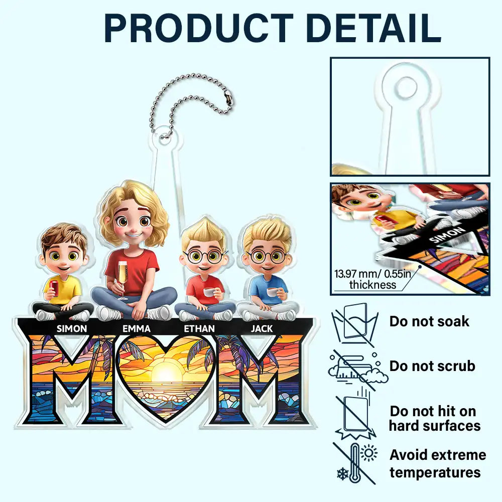 We Love You, Mom - Personalized 3D Cartoon Acrylic Car Hanger Acrylic Car Hanger PopCulturePrints