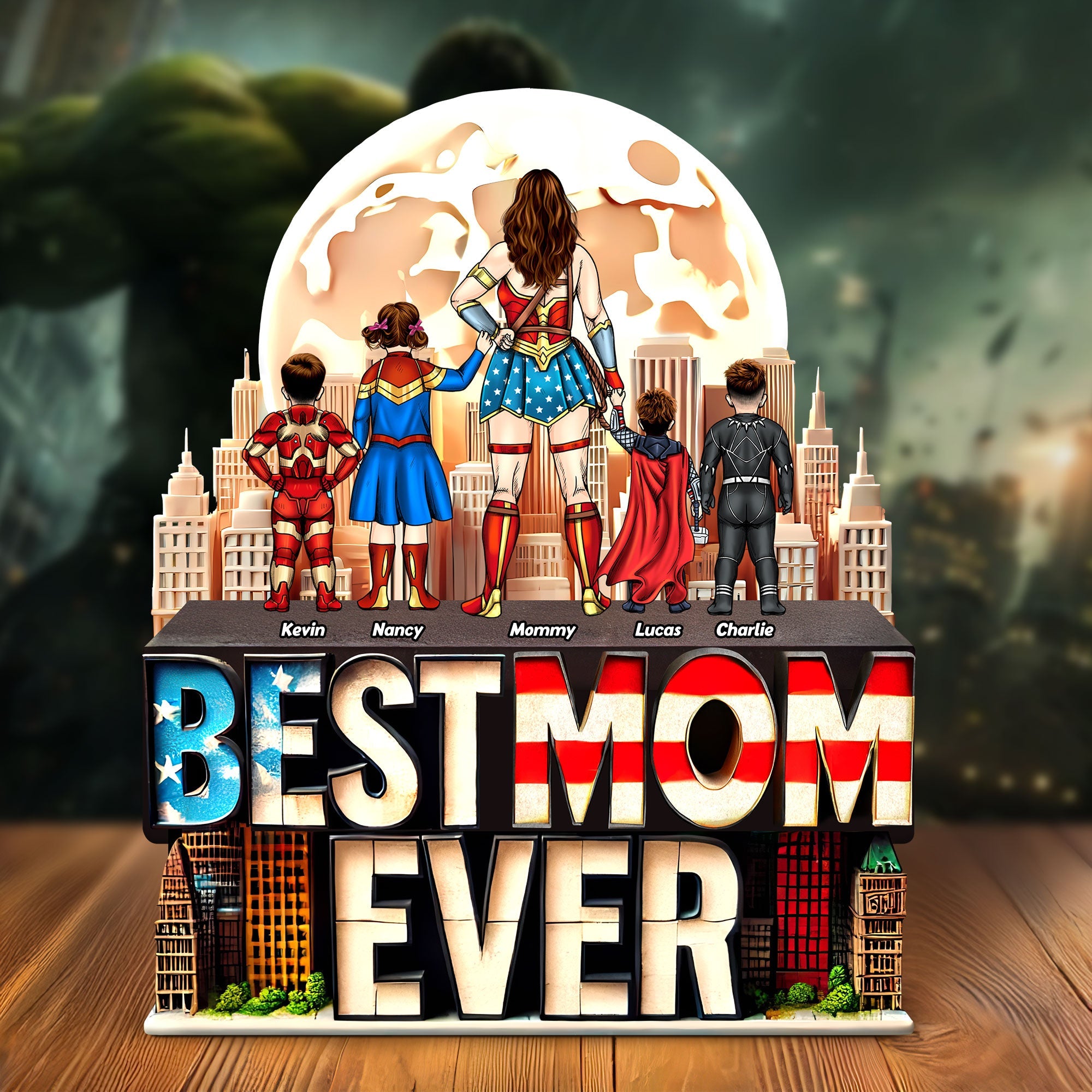 "Best Mom Ever" - Unique Superhero Plaque - Personalized Gift for Mom, Grandma, and Family Shaped Plaques PopCulturePrints