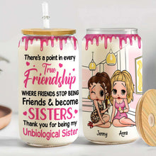 Load image into Gallery viewer, Personalized Friendship Glass Can - Unbiological Sister Gift Glass Can PopCulturePrints
