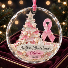 Load image into Gallery viewer, "The Year I Beat Cancer" - Personalized Crystal Christmas Ornament - Gift for Cancer Survivors, Mothers, Daughters
