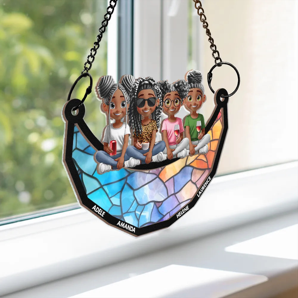 Bestie Sister Sitting On The Moon - Personalized Window Hanging Suncatcher Ornament Suncatcher Ornament PopCulturePrints