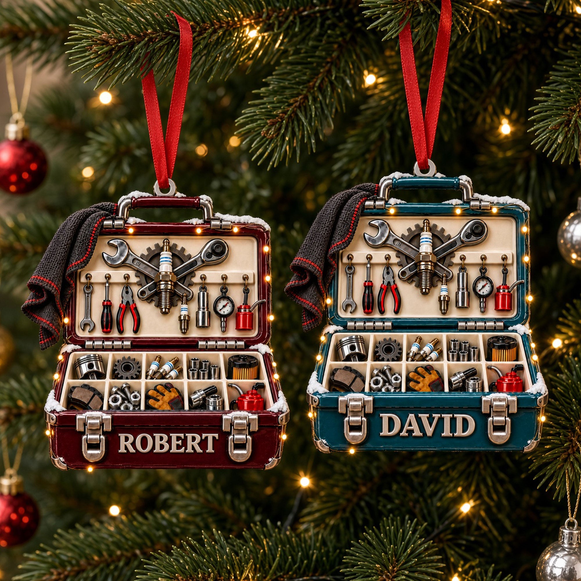 Celebrate Christmas with Our Personalized Mechanic Tool Box Ornament - Perfect Gift for Mechanics Ornament PopCulturePrints