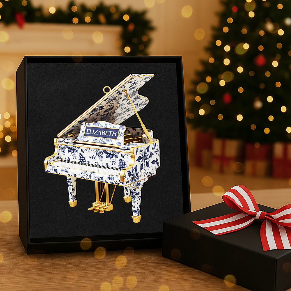 "Strike a Chord This Christmas!" - Personalized Piano Toile de Jouy Custom Shape Acrylic Ornament - Perfect Gift for Music Lovers, Friends & Family Ornament PopCulturePrints