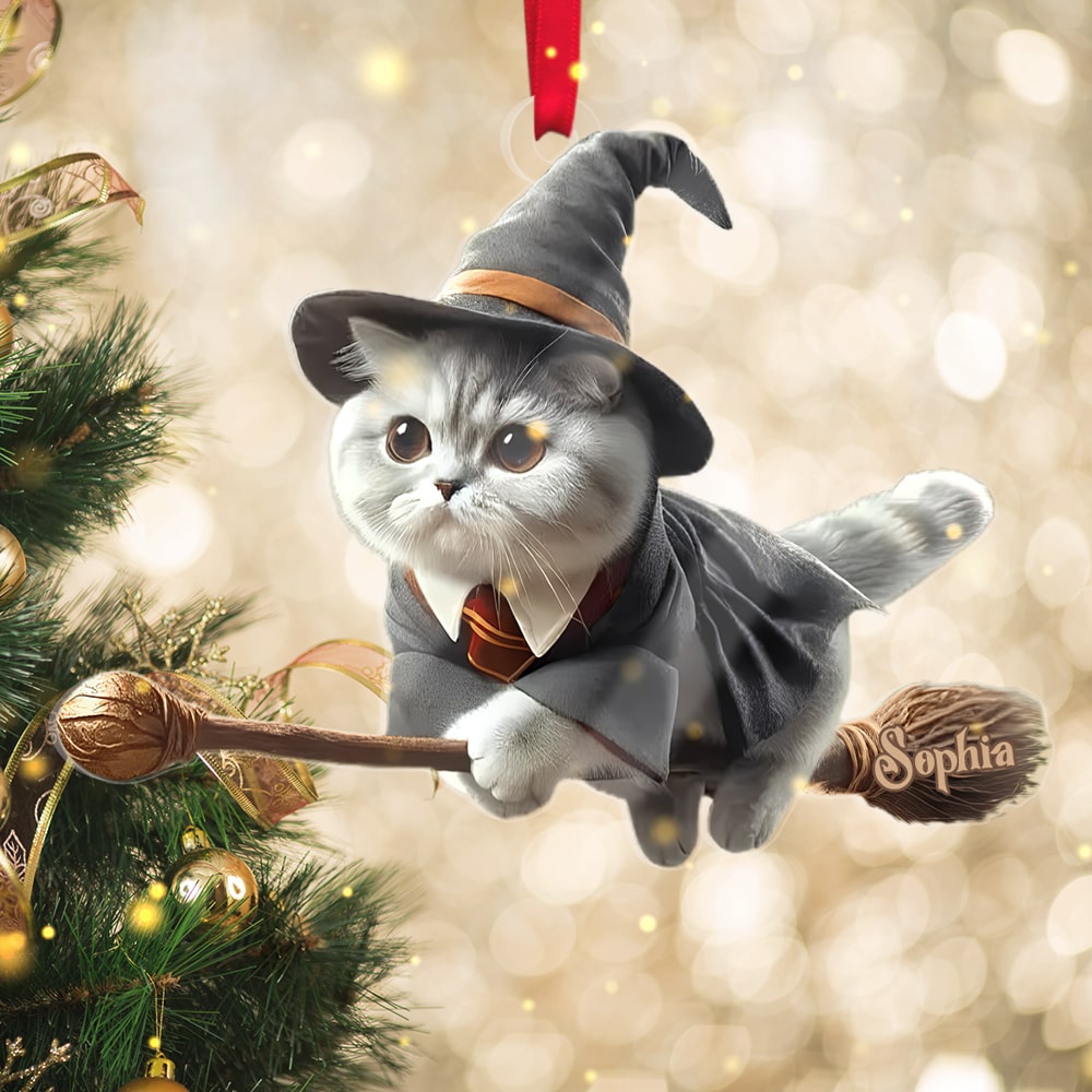 Personalized Wizard Cat Acrylic Ornament for Cat Lovers