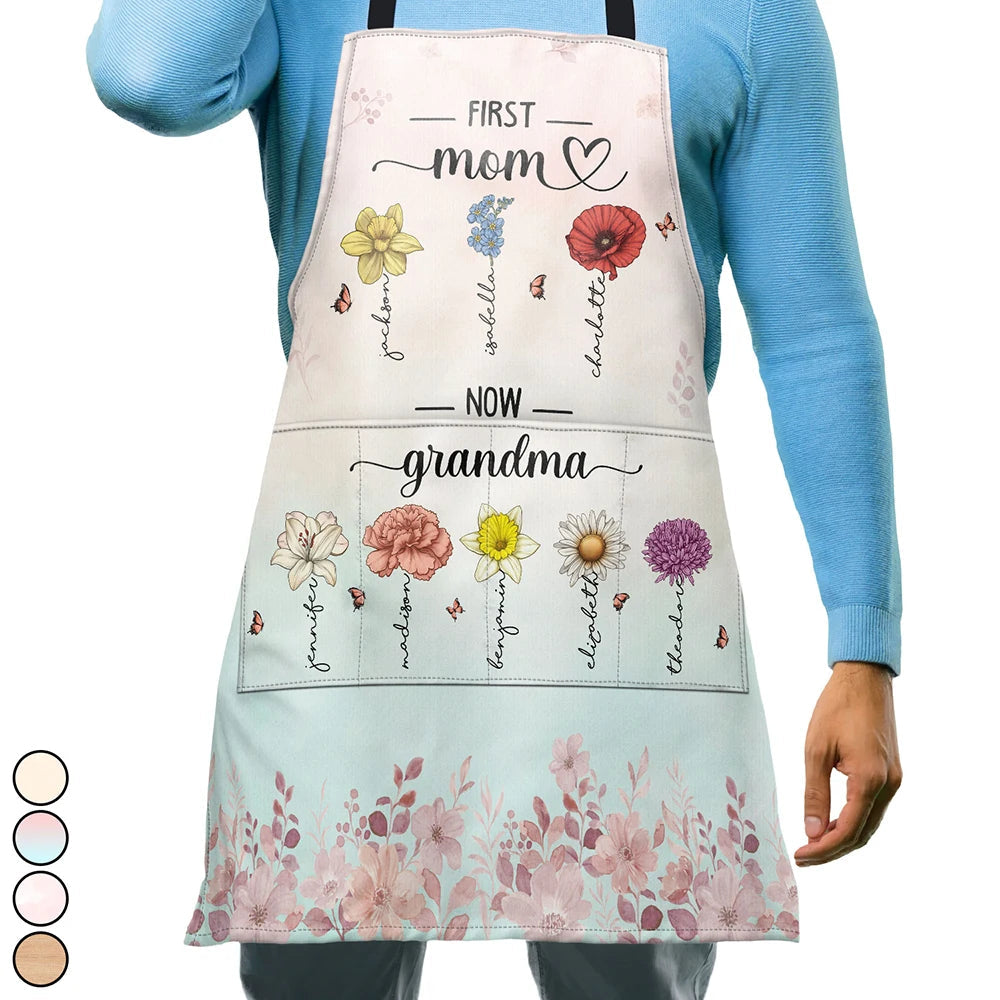 Grandma's Blooming Love: Birth Flower Personalized Apron - A Custom Gift for Mom & Grandma Apron PopCulturePrints