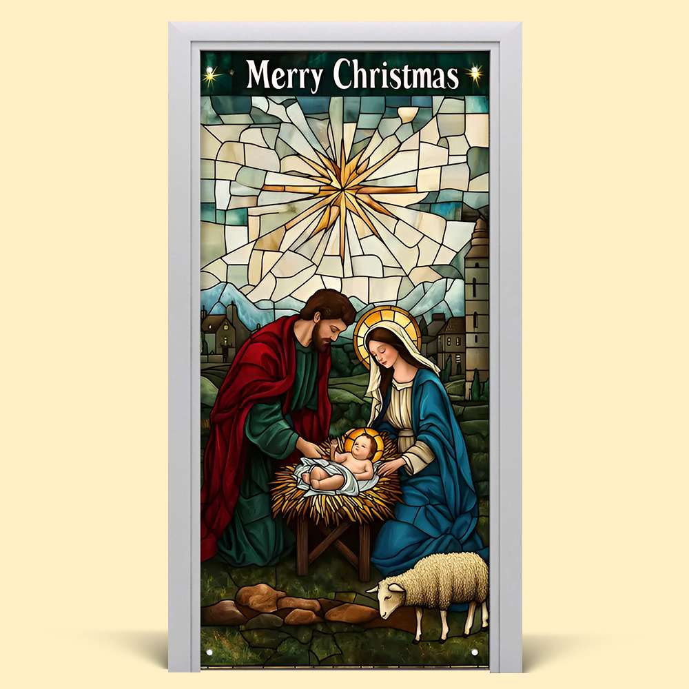 Nativity Scene Christmas Door Cover - Holy Night Christ Born