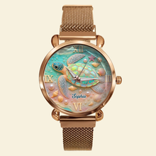 Load image into Gallery viewer, “Embrace the Ocean's Spirit” - Turtle Mesh Strap Quartz Watch, Personalized Gift for Ocean Lovers Quartz Watch PopCulturePrints
