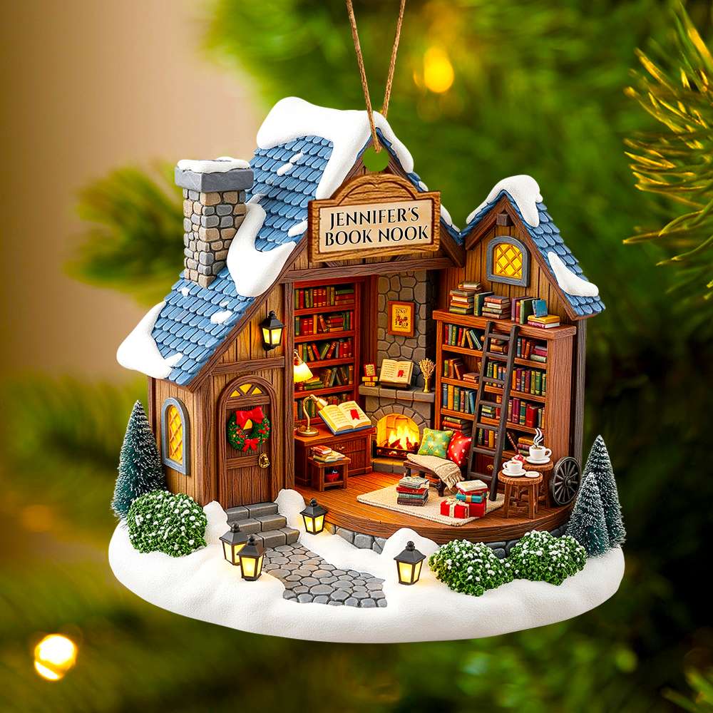 "A Cozy Retreat for Every Book Lover" - Personalized Book Nook Christmas Ornament - Custom Gift for Readers, Friends, Family Ornament PopCulturePrints