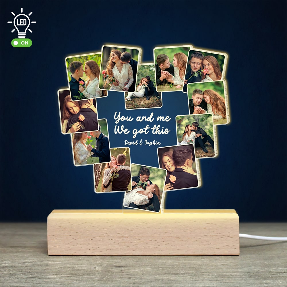 Personalized 3D LED Heart Light - You and Me, We Got This Led Night Light PopCulturePrints