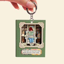 Load image into Gallery viewer, “Some girls are just born with books and cats in their souls.” - Personalized Book and Cat Girl Keychain - Unique Gift for Book Lovers, Cat Enthusiasts, and Readers Keychains PopCulturePrints
