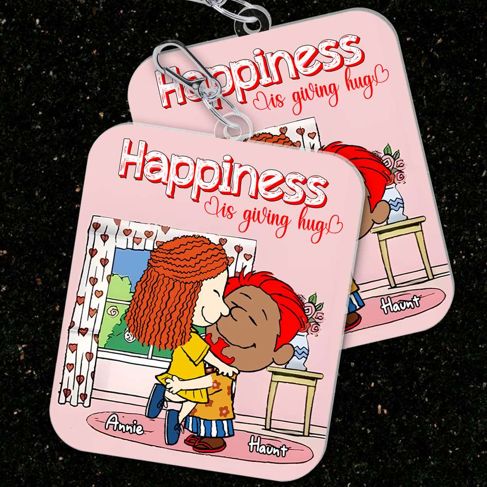Personalized Keychain for Couples - Happiness Is Giving Hug Keychains PopCulturePrints