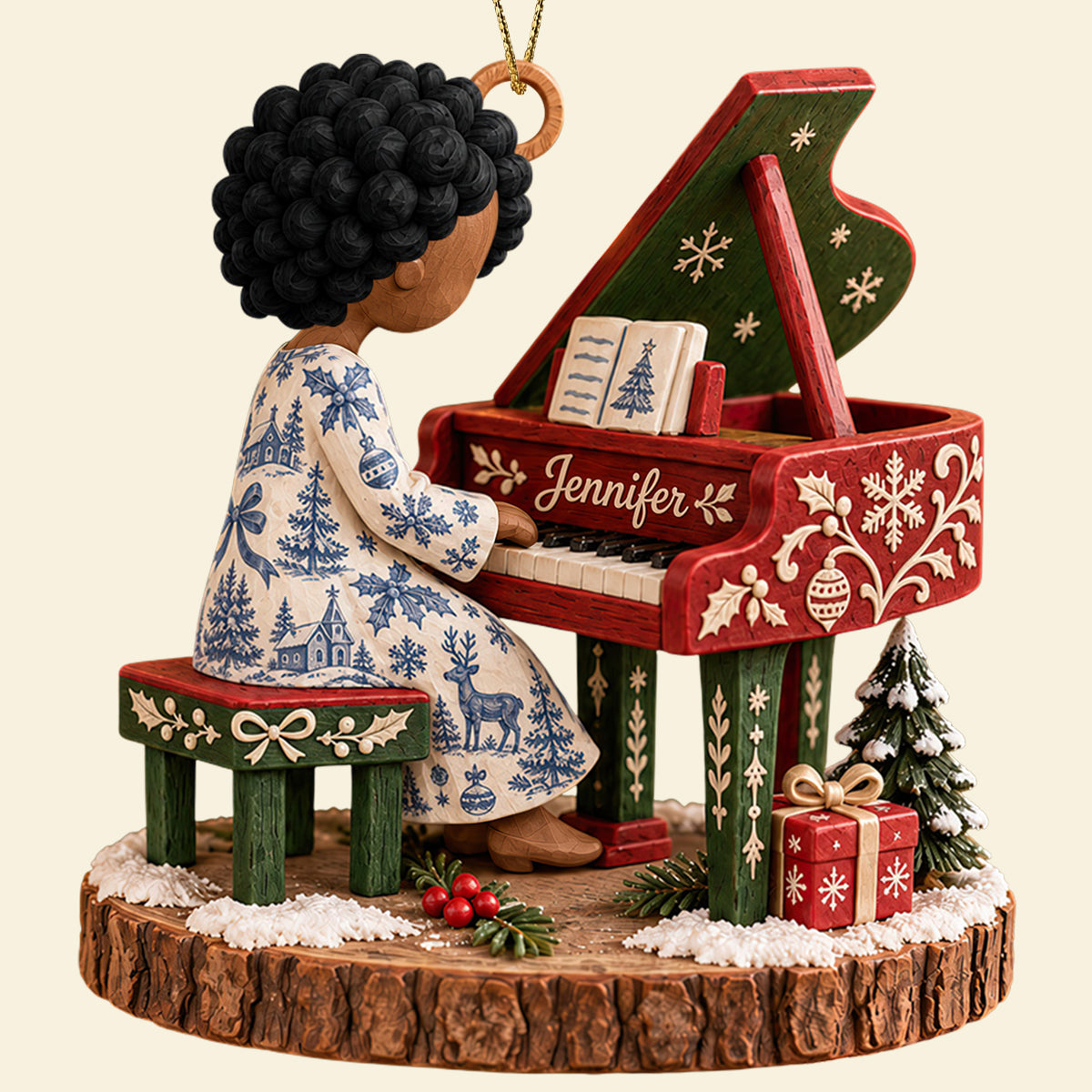 “Play the Melody of Love” - Personalized Pianist Girl Christmas Ornament - Custom Gift for Piano Lovers Ornament PopCulturePrints