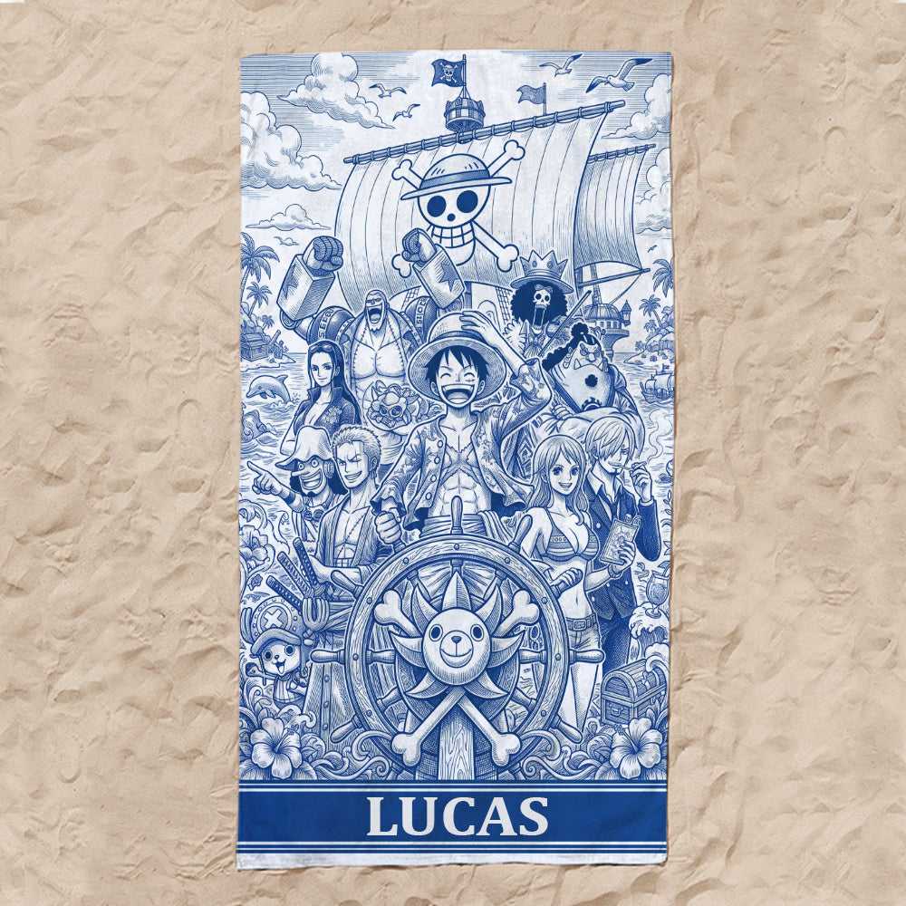 Sail into Adventure: Personalized Voyage Toile De Jouy Beach Towel - Custom Gift for Animation Lovers