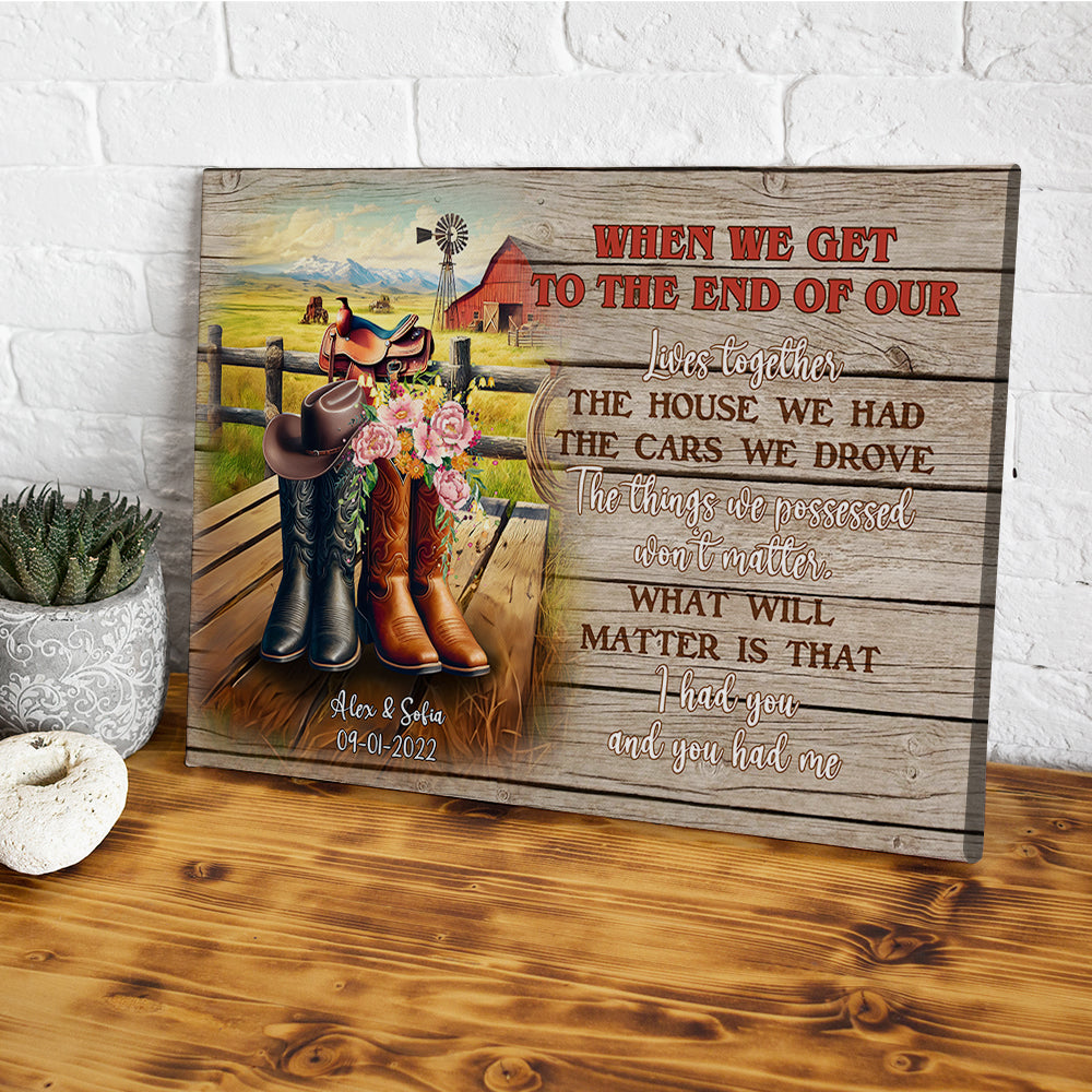 Personalized Cowboy Couple Wall Art - Boots on Western Farm Canvas Poster & Canvas PopCulturePrints