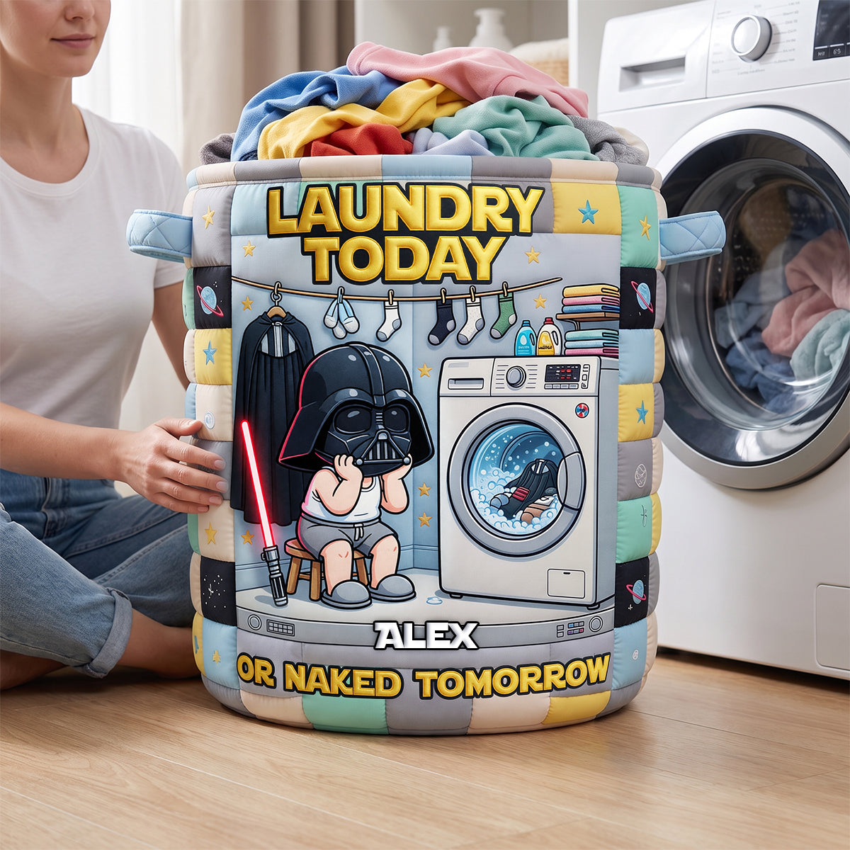 Space Warrior Quilted Laundry Basket - Personalized Gifts 02todh090726 Laundry Basket PopCulturePrints