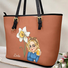Load image into Gallery viewer, Blooming Beauty: Personalized Birth Month Flower Leather Tote Bag Leather Tote Bag PopCulturePrints
