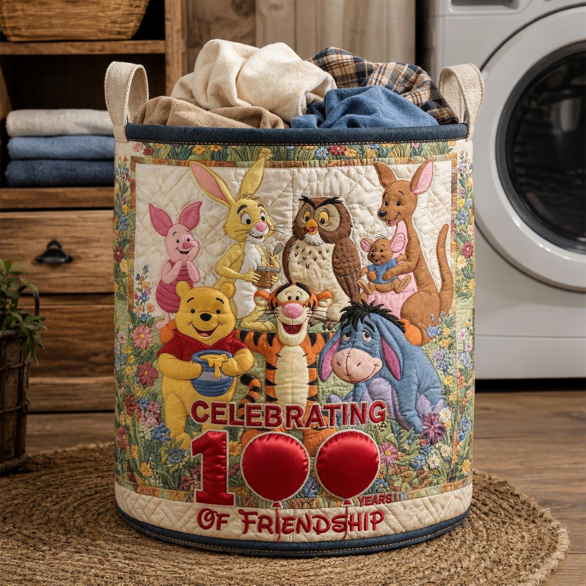 Celebrating 100 Years of Friendship - Happy Century Quilted Laundry Basket - Personalized Gift for Friends, Family & Loved Ones Laundry Basket PopCulturePrints