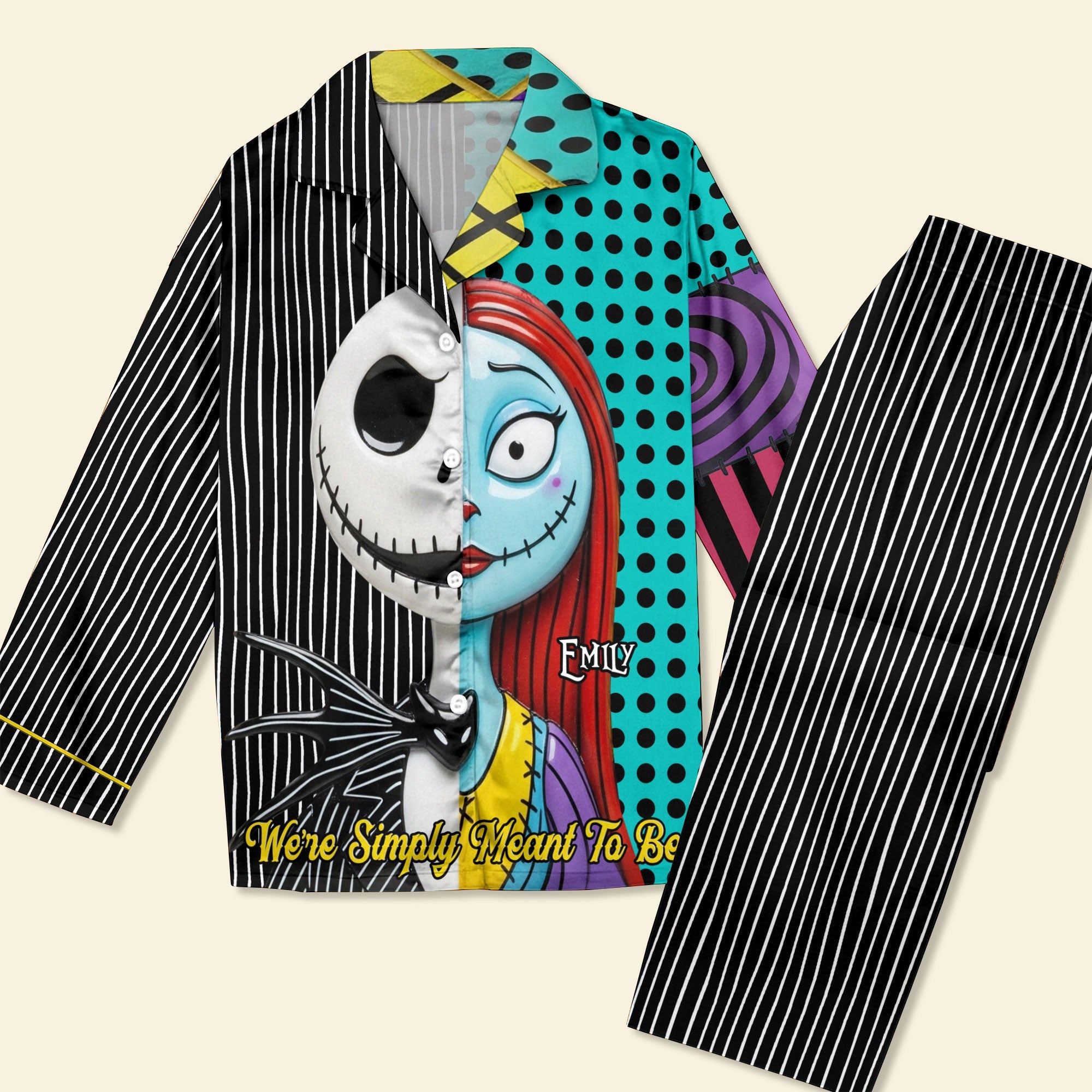 We're Simply Meant To Be - Spooky Couple Pajama Set - Personalized Gifts for Couples Pajama Set PopCulturePrints