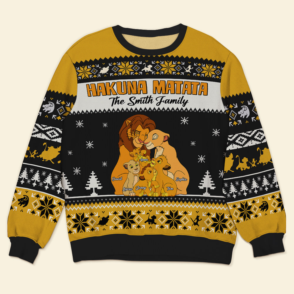 Custom Family Lion-Themed Ugly Christmas Sweater Ugly Christmas Sweater PopCulturePrints