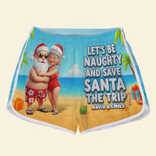 Load image into Gallery viewer, Let's Be Naughty and Save Santa the Trip - Custom Beach Shorts for Couples Beach Shorts PopCulturePrints
