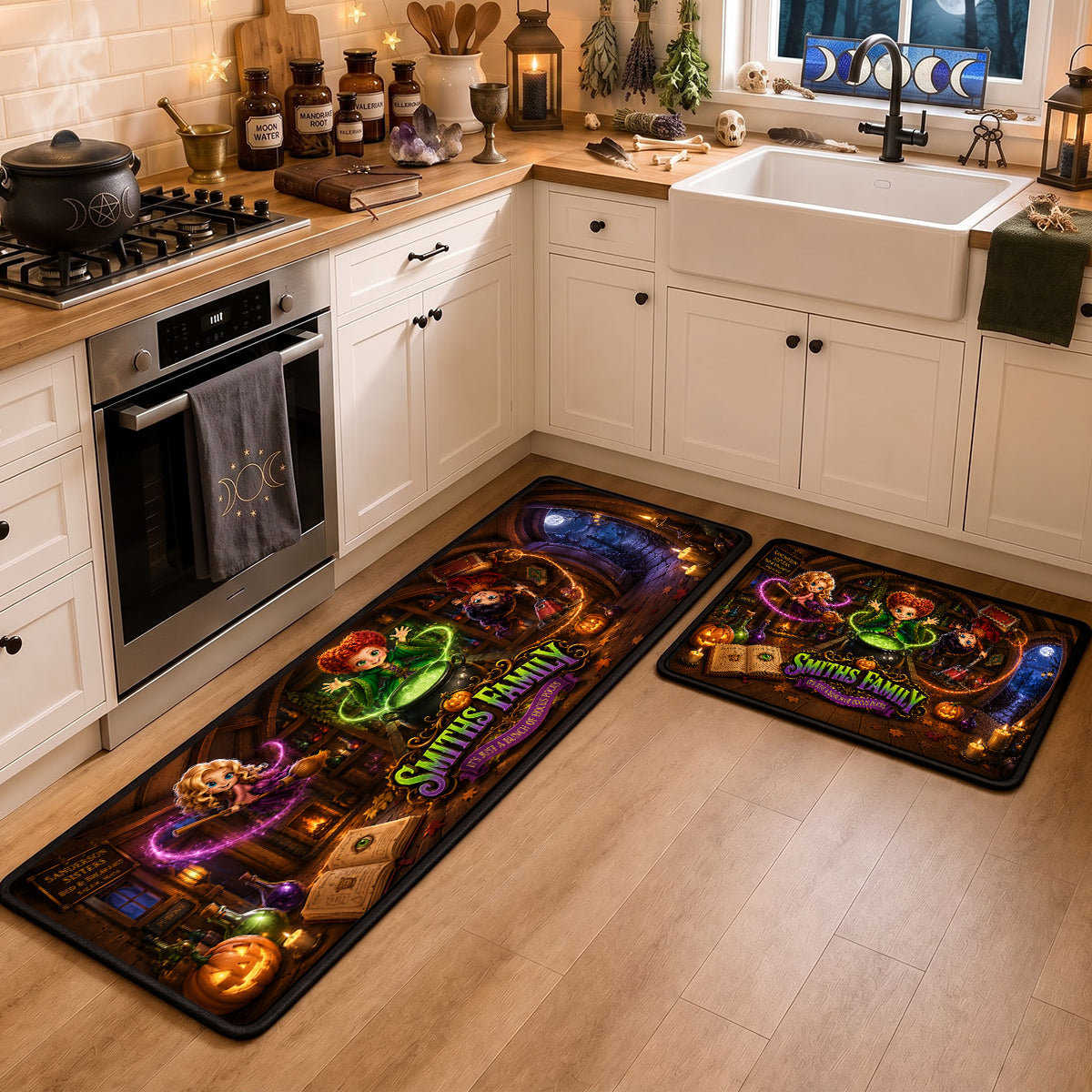Embrace the Magic with Our Macabre Spell Sisters Runner Rug - A Personalized Gift for Your Family Doormat PopCulturePrints
